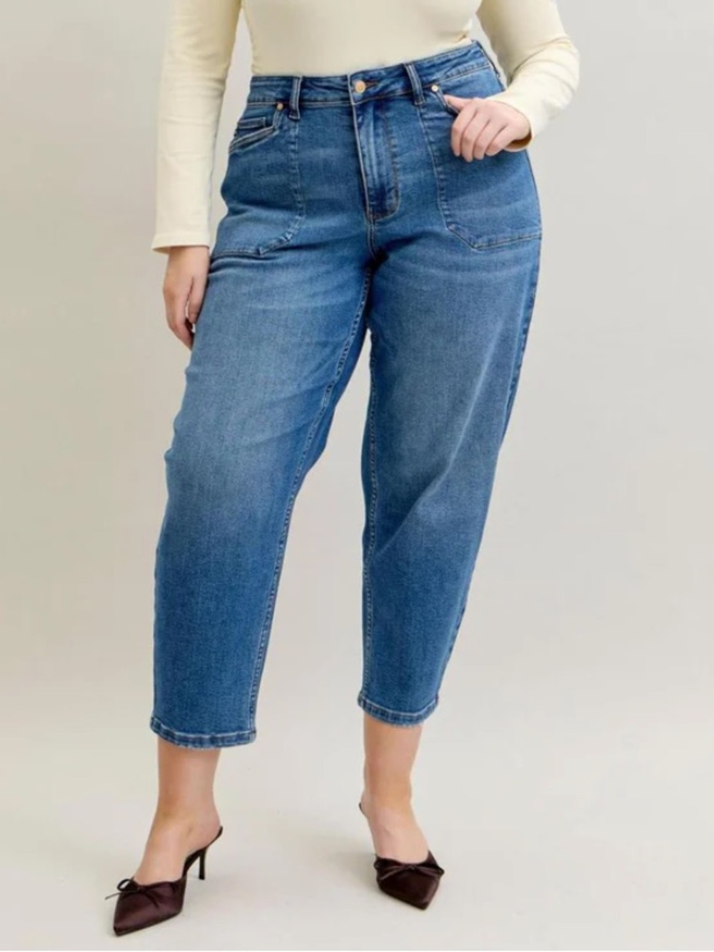 Judy Blue NWT Barrel of Fun Barrel Leg High Rise Stitch Pocket Jeans 16W